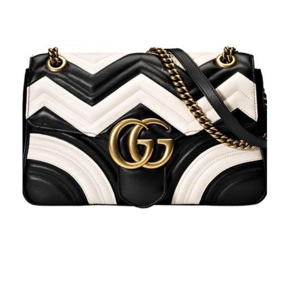 Gucci marmot GG black & white Chevron bag